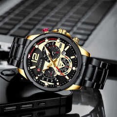 CURREN 8395 Men's Wrist Watch Chronograph Waterproof Sports Brand Luxury Military Style - BLACK GOLD