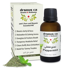Drsous Ca Organic Peppermint Oil 30ml | 100% Pure Cold Pressed Peppermint Essential Oil for Hair & Skin care, Muscle & Joint Relief | Made in Palestine