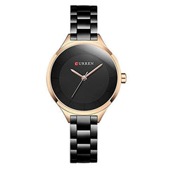 CURREN Women's and Girls Sports Waterproof Stainless Steel Quartz Wrist Watch - 9015 - Black