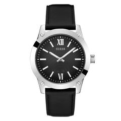 GUESS Men's 44mm Watch - Black Strap Black Dial Silver Tone Case