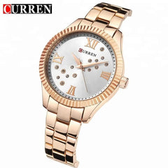 CURREN Watch 9009 Women's Quartz Watch Designer Crystal Wristwatch Ladies Watch (with Original Box) - WHITE ROSE