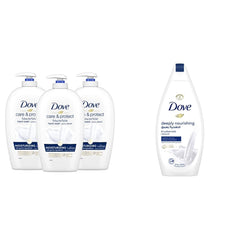 Dove Care & Protect Moisturising Hand Wash For Sensitive Skin, Original, With ¼ Moisturising Cream, 500ml (Pack Of 3) & Body Wash Deeply Nourishing - 500ml