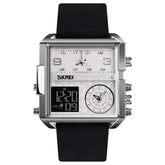 SKMEI Square Watches for Men, LED Backlight Large Screen Multi-Time Zone Men's Watch, Waterproof Analog Men's Digital Sports Watch