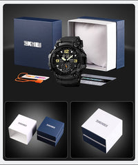 SKMEI Men's Digital Sports Watch, Military Waterproof Watches LED Screen Large Face Stopwatch Alarm Wristwatch - Black