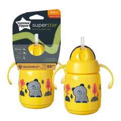 Tommee Tippee Superstar Weighted Straw Cup for Toddlers with INTELLIVALVE 100% Leak and Shake-Proof Technology and Hygienic BACSHIELD Antibacterial Technology, 6m+, 300ml, Pack of 1, Yellow