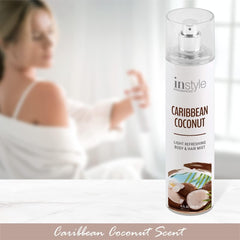 Instyle Fragrances | Body & Hair Mist | Caribbean Coconut Scent | With Panthenol | CLEAN, Vegan, Paraben Free, Phthalate Free | Premium 8 Fl Oz Spray Bottle