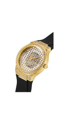 GUESS US Women's Clear Gold-Tone and Black Silicone Analog Watch