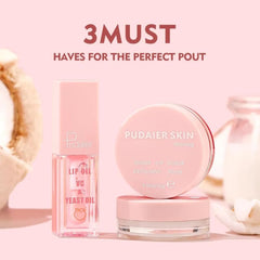 NIKITA.VIVI - Lip Care Lip Set | 3 in 1 Sugar Lip Scrub, Lip Mask & Lip Glow Oil | Exfoliant Hydrating Moisturizing Plumping Lip Glow Lip Care Set | Peach Lip Gloss with Vitamin C | Lip Plumper Gloss