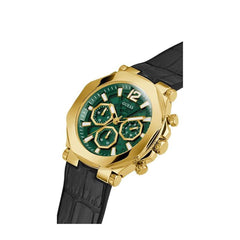 GUESS US Men's Gold-Tone and Black Croc Multifunction Watch