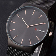 Curren 8256 Men's Sports Waterproof Stainless-Steel Strap Analog Display Wrist Watch - Black