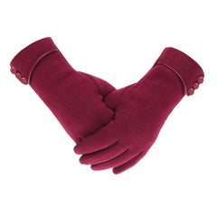 Tomily Womens Touch Screen Phone Fleece Windproof Gloves Winter Warm Wear - Wine Red