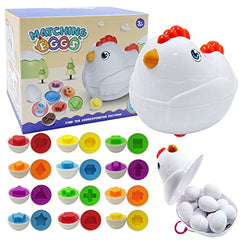 Tucimibo Easter Matching Eggs Toddler Toy with Push & Pull Chicken Box, 12 Pcs Montessori Sorter Learning Educational Toy, Multiple Shapes and Colors Fine Motor Skills Sensory Toy, Gift for Boys Girls