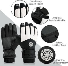 CLENEA Winter Ski Gloves for Men Women, Waterproof Gloves, Touchscreen Snowboard Gloves, Windproof Warm Snow Gloves, Anti Slip Palm Gloves, for Skiing, Snowboarding, Running and Cycling - Black And White