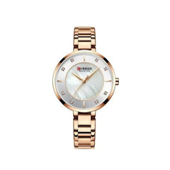 CURREN Ladies Analog Watch Rose Gold Stainless Steel Case White & Silver Dial Rose Gold Stainless Steel Bracelet