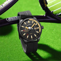 Top Brand Curren 8421 Man Quartz Watch Breathable Rubber Strap Date Display Sport Watches - BLACK