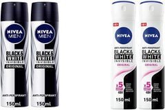 NIVEA MEN Antiperspirant Spray for Men, Black & White Invisible Protection Original, 2x150ml & Black & White Invisible Original, Antiperspirant For Women, Spray 150ml, Pack Of 2