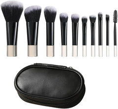 Duomama Travel-Friendly 10pcs Makeup Brush Set with Brush Pouch - Mini Brushes for On-The-Go Beauty - Complete Cosmetic Kit for Easy Touch-Ups - Portable and Convenient (Black)