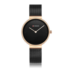 CURREN Women's Analogue Minimalist Elegant Formal Work Casual Modern Extendable Stainless Steel Mesh Adjustable Pressure Safety Brooch, Black, M, casual