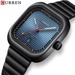 Curren 8460 Casual Steel Strap Square Men Quartz Watch Japan Movement - Black Sky