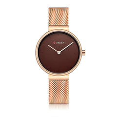 CURREN Women's Analogue Minimalist Elegant Formal Work Casual Modern Extendable Stainless Steel Mesh Adjustable Pressure Safety Brooch, Pink, M, casual