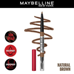 Maybelline Waterproof Eyebrow Pencil, With Precision Tip, Tattoo Brow 36 Hr Brow Pencil, Natural Brown, 0.25gm