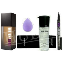 HUDA BB Combo BB Fauxfilter Foundation,Prep+Prime Face Primer,Make Up Beauty Blender Sponge With Sketch Eyeliner Pack of-4