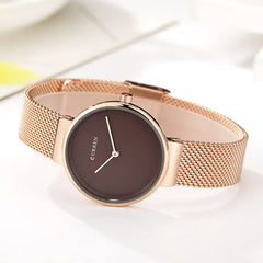 CURREN Women's Analogue Minimalist Elegant Formal Work Casual Modern Extendable Stainless Steel Mesh Adjustable Pressure Safety Brooch, Pink, M, casual