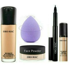 ORO-MAC Combo Matchmaster Foundation,Loose Face Powder,Concealer,Washable Sponge And Waterproof Sketch Eyeliner, (Pack of-5