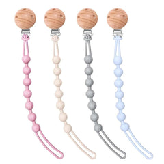 LCHYI 4-Pack Silicone Pacifier Clip Holder with One Piece Design, Soft Flexible Binky Clips with Texture, Teethers Toys Clips, for Baby Boys and Girls (Style 1)