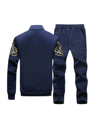 PASOK Men's Casual Tracksuit Full Zip Running Jogging Athletic Sports Jacket and Pants Set - Blue