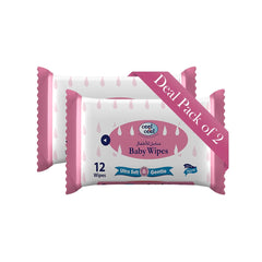 Cool & Cool Baby Wipes 12's (Twin Pack) - Alcohol Free,Paraben Free,Vitamin E,Aloe Vera,Ultra Soft & Gentle for Sensitive & Delicate Skin - 24 Wipes