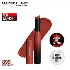 Maybelline New York Lipstick, Matte Finish, Bold Colour, Enriched With Jojoba Oil, Color Sensational Ultimattes, 899 More Rust, 1.7 g