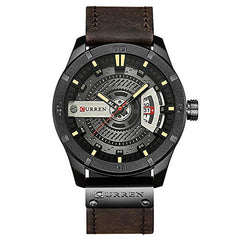 Curren 8301 Leather Round Analog With Date Display Brown, Black Watch for Men