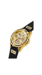 GUESS US Women's Gold-Tone and Black Silicone Multifunction Watch