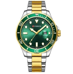 CURREN Men's Analog Watch Stainless Steel Case Green Dial Date Window Stainless Steel Silver & Goldtone Color Bracelet - multi