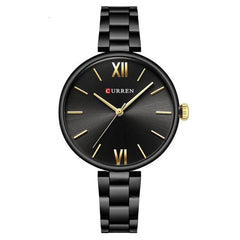 CURREN Ladies Analog Watch Black Stainless Steel Case Black Dial Black Stainless Steel Bracelet - Black