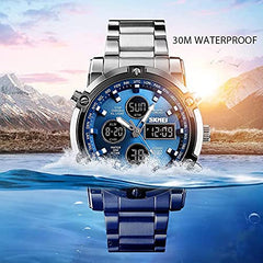 SKMEI Mens Wrist Watch,Stainless Steel Analog Digital Sport Wrist Watch for Men Blue, Blue, Digital