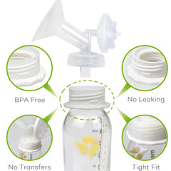 PumpMom Pump Bottle Adapter, Baby Bottle Thread Changer or Converter for Spectra S1 S2 Pump Wide Mouth Flanges to Use Medela, Ameda, Dr.Brown Narrow Neck Bottles