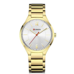 CURREN Mens Analog Watch Gold Stainless Steel Case Silver Dial Gold Stainless Steel Bracelet