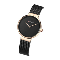 CURREN 9016 Women Quartz Watch Fashion Simple Stainless Steel Ladies Wristwatches (rose gold black)
