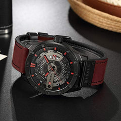CURREN 8301 Men's Quartz Leather Date Display Waterproof Watch - Red
