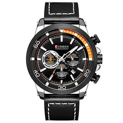 Curren Quartz Analog Watch Leather Band Wristwatch with Date Display, 8310 - Black