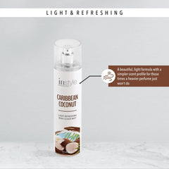 Instyle Fragrances | Body & Hair Mist | Caribbean Coconut Scent | With Panthenol | CLEAN, Vegan, Paraben Free, Phthalate Free | Premium 8 Fl Oz Spray Bottle