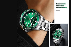 CURREN Men's Analog Watch Stainless Steel Case Green Dial Date Window Stainless Steel Bracelet - Silver