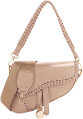 PURFANREE Women Trendy Saddle Shoulder Bag Clutch Purse Underarm Handbag Satchel HandBag Crossbody Bag - Khaki