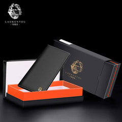 LAORENTOU Bifold Long Leather Wallets for Men Genuine Cow Leather Gift Box Packing Card Holder Men's Slim Wallet, 02 Black Crazy Horse, ONE SIZE, Bifold Wallet