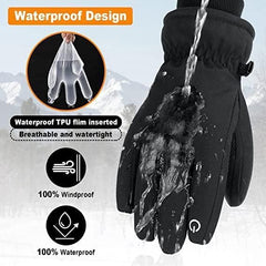 Winter Ski Gloves, Waterproof Touchscreen Snowboard Gloves, Windproof Warm Snow Gloves for Mens, Womens, Skiing, Snowboarding, Running and Cycling, One Size - Black