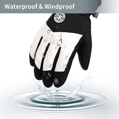 CLENEA Winter Ski Gloves for Men Women, Waterproof Gloves, Touchscreen Snowboard Gloves, Windproof Warm Snow Gloves, Anti Slip Palm Gloves, for Skiing, Snowboarding, Running and Cycling - Black And White