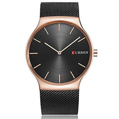 Curren 8256 Stainless-Steel Strap Round Analaog Black, Rose Gold Watch for Men