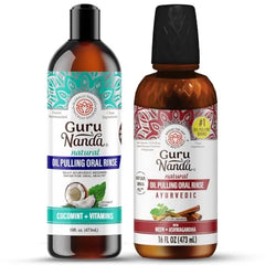 GuruNanda Ayurvedic Oil Pulling Bundle – Coconut Oil & Ashwagandha Neem Oil (16 oz) for Fresh Breath, Stronger Teeth & Happier Gums